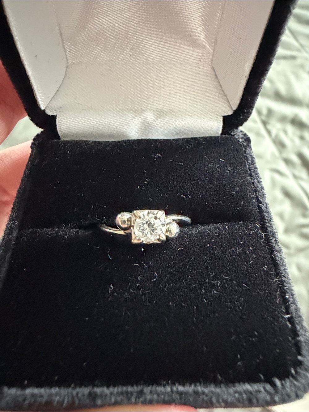 Sterling Silver Round Cut Solitaire Diamond Ring with Accent
